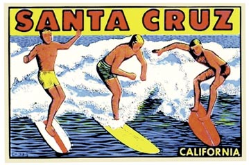 Surf Center CA    Vintage Looking  Travel Decal   Surfing Sticker Santa Cruz 