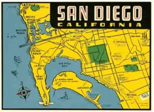 San Diego CA map postcard